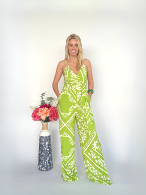 Entero escote en V con tirantes verde limon con diseño