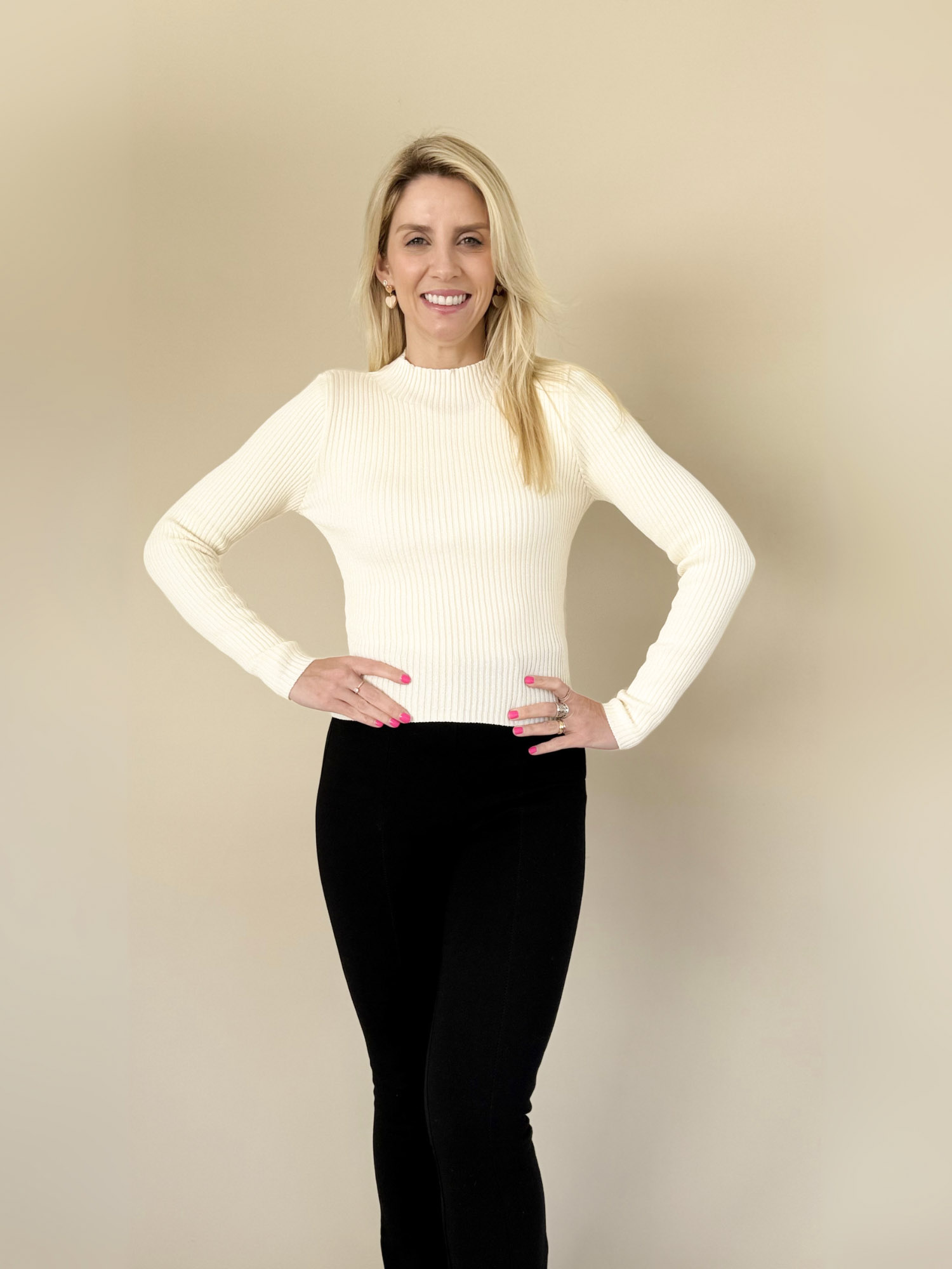 Sweater elasticado manga larga acanalado