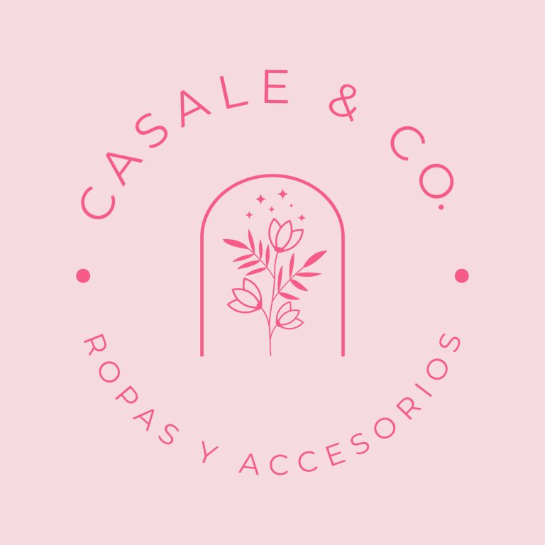 Logotipo de Casale & Co en color rosado con diseño floral y texto “Ropas y Accesorios”.